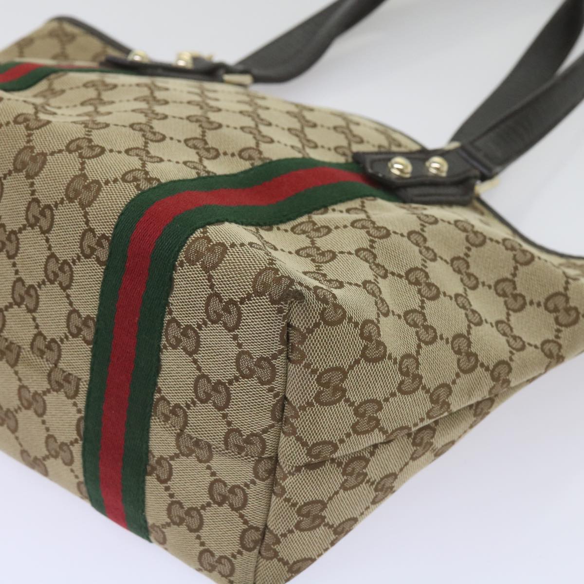 GUCCI GG Canvas Web Sherry Line Tote Bag Beige Red Green 137396 Auth ep3400