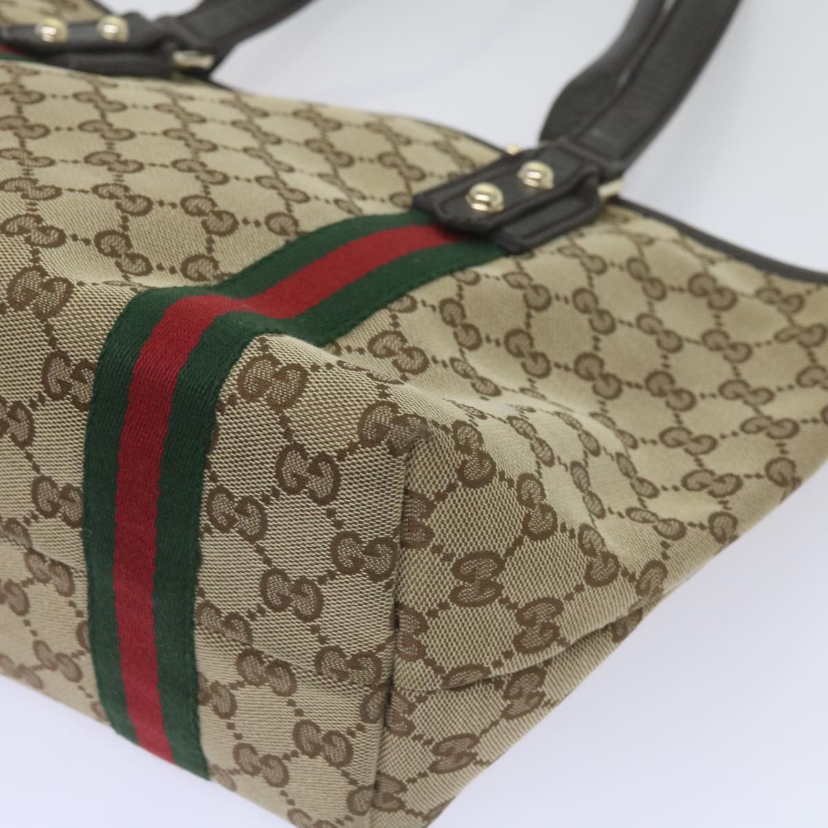 GUCCI GG Canvas Web Sherry Line Tote Bag Beige Red Green 137396 Auth ep3400