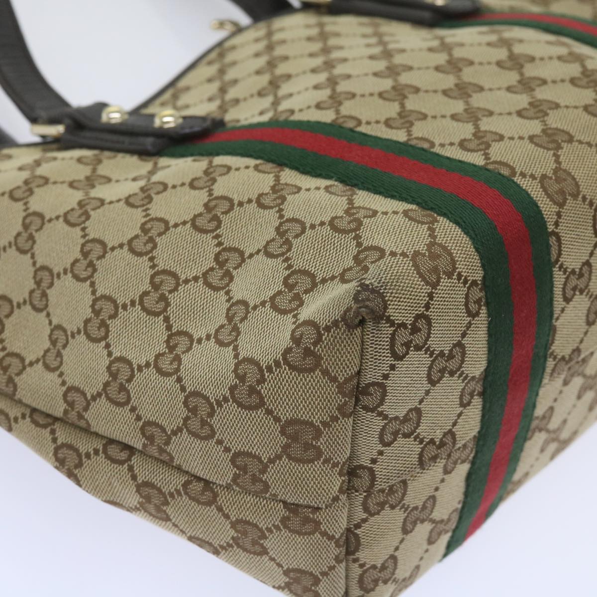 GUCCI GG Canvas Web Sherry Line Tote Bag Beige Red Green 137396 Auth ep3400