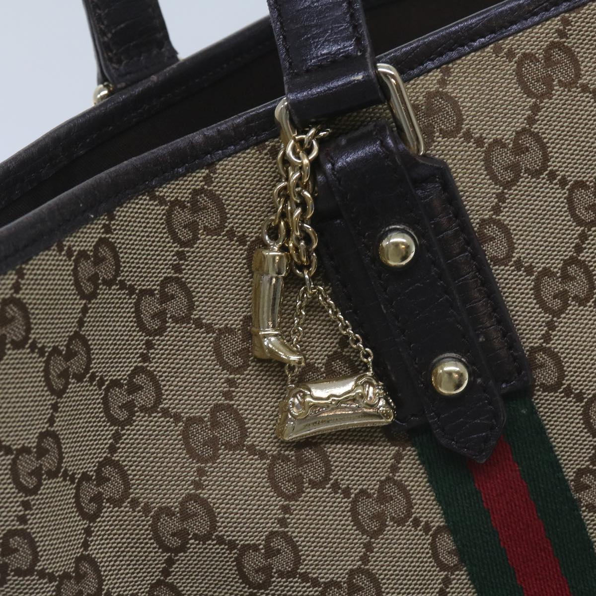 GUCCI GG Canvas Web Sherry Line Tote Bag Beige Red Green 137396 Auth ep3400