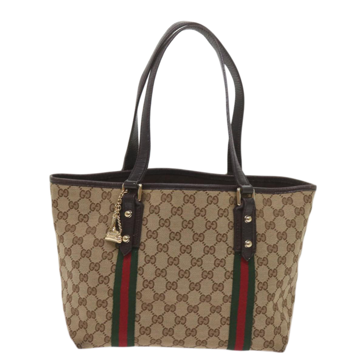 GUCCI GG Canvas Web Sherry Line Tote Bag Beige Red Green 137396 Auth ep3400