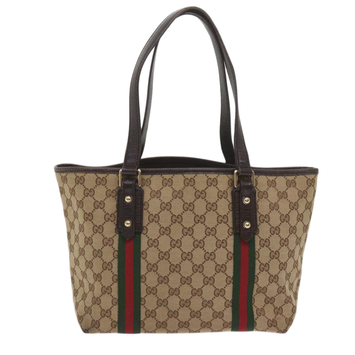 GUCCI GG Canvas Web Sherry Line Tote Bag Beige Red Green 137396 Auth ep3400