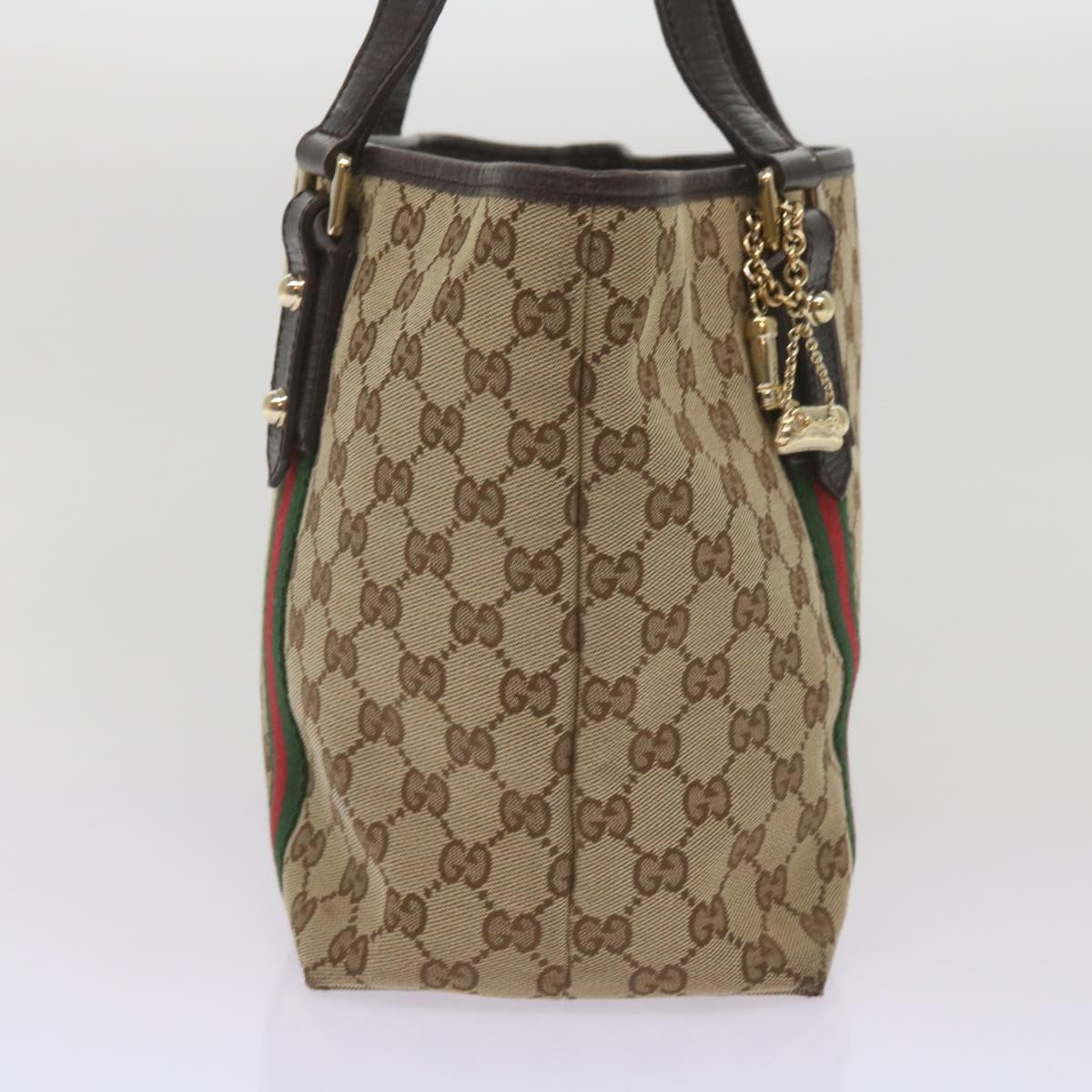 GUCCI GG Canvas Web Sherry Line Tote Bag Beige Red Green 137396 Auth ep3400