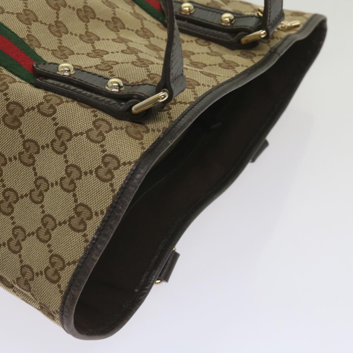 GUCCI GG Canvas Web Sherry Line Tote Bag Beige Red Green 137396 Auth ep3400