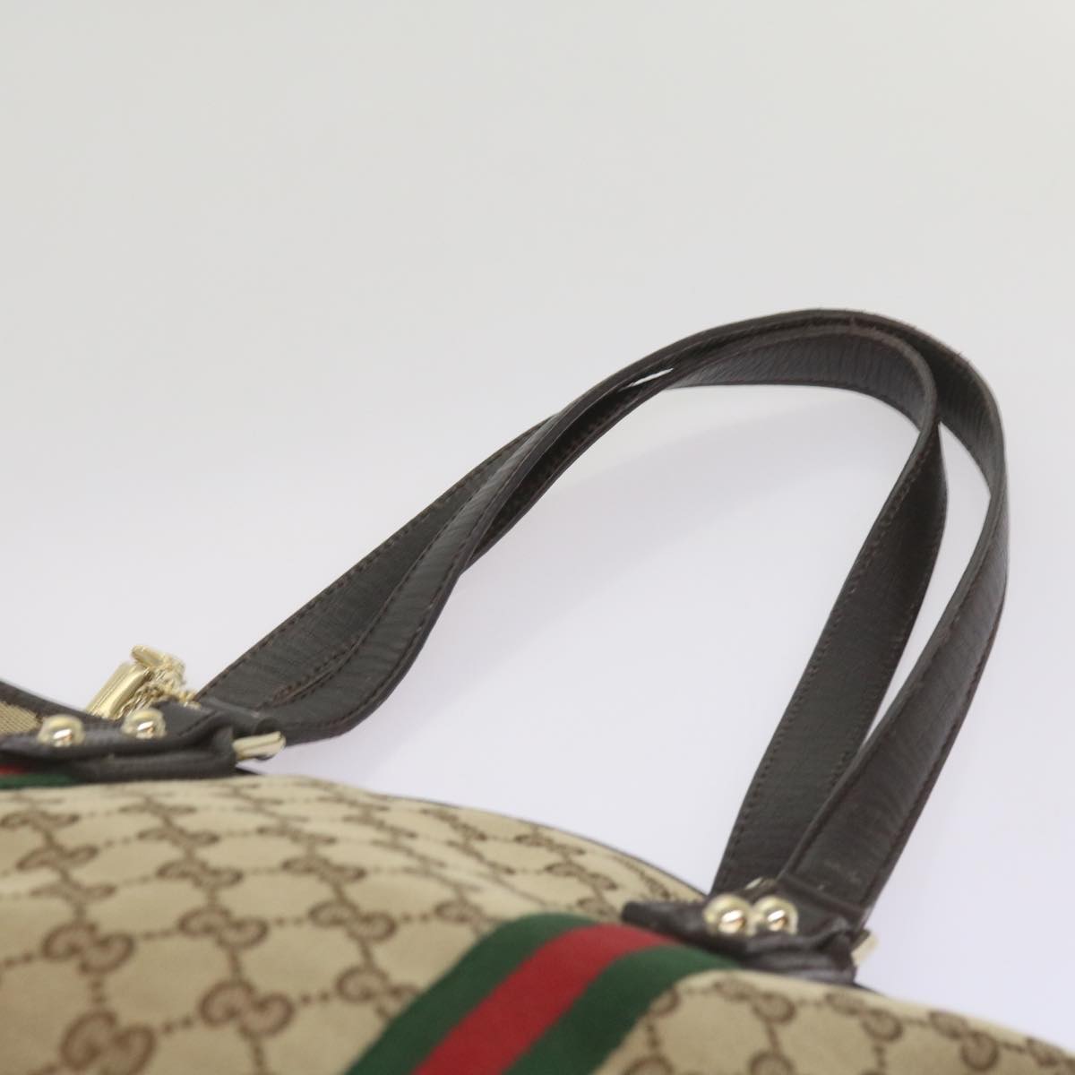 GUCCI GG Canvas Web Sherry Line Tote Bag Beige Red Green 137396 Auth ep3400