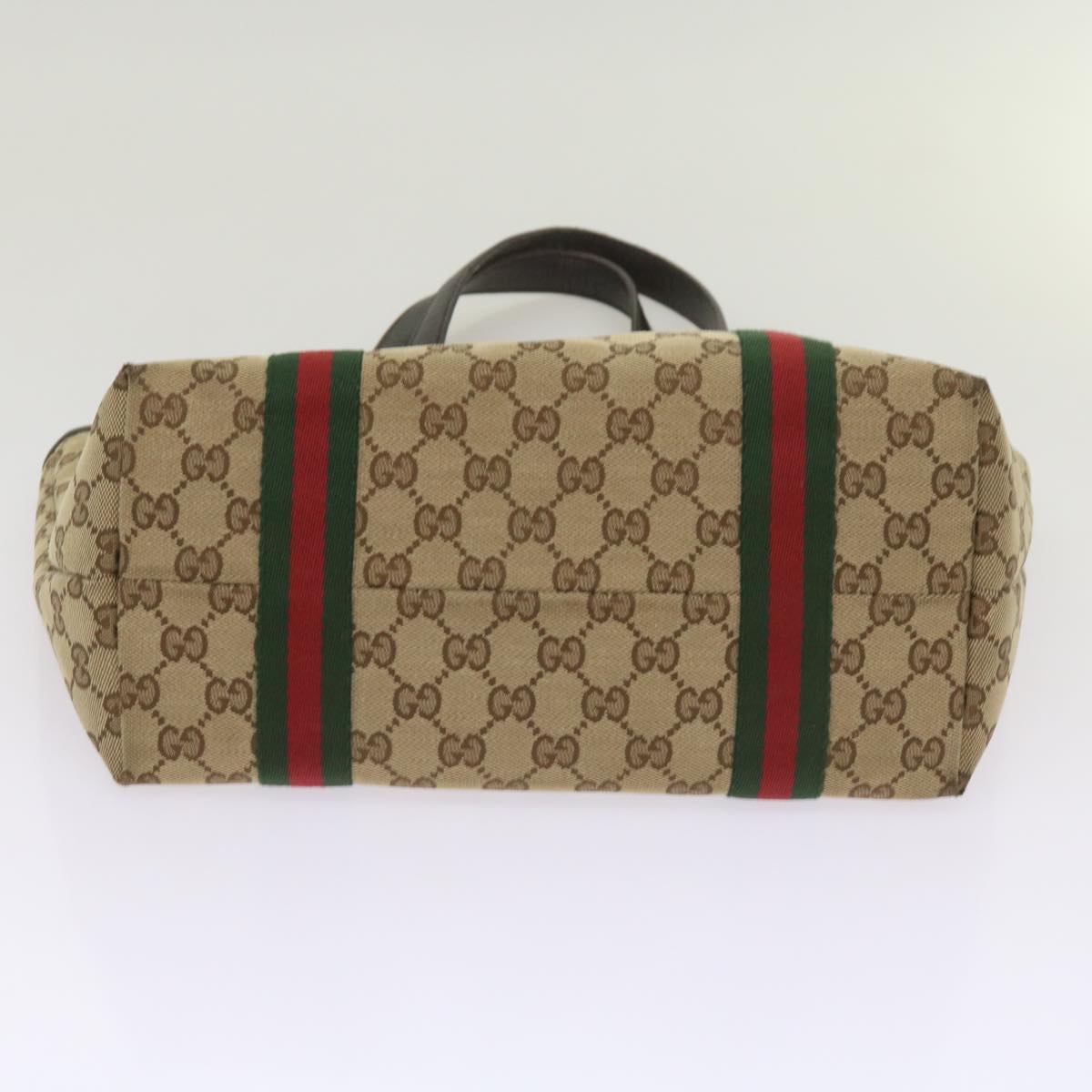 GUCCI GG Canvas Web Sherry Line Tote Bag Beige Red Green 137396 Auth ep3400