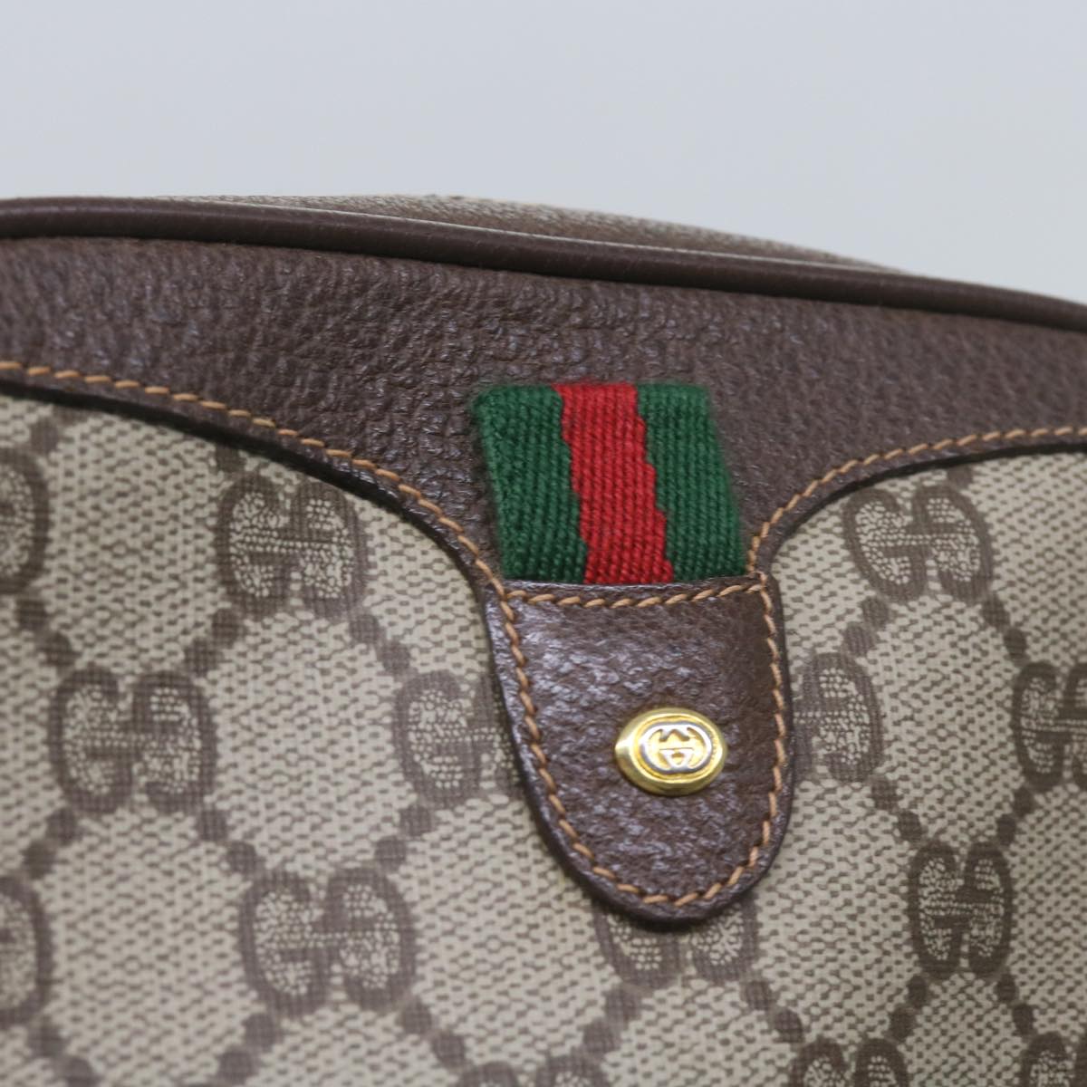 GUCCI GG Supreme Web Sherry Line Shoulder Bag PVC Beige 156 02 066 Auth ep3422