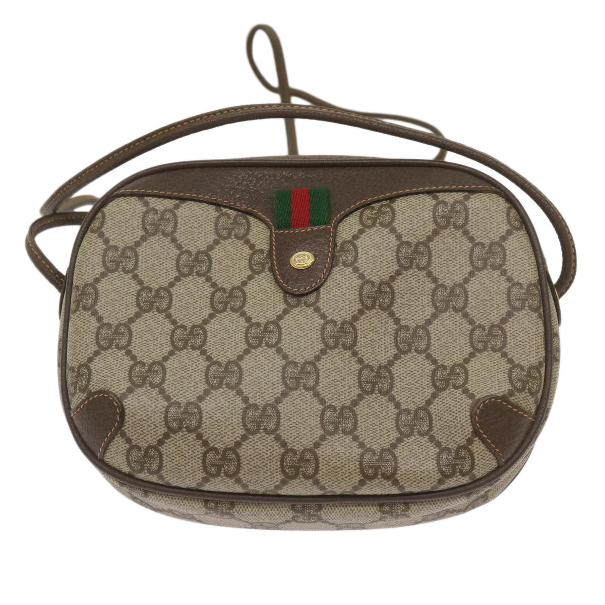 GUCCI GG Supreme Web Sherry Line Shoulder Bag PVC Beige 156 02 066 Auth ep3422