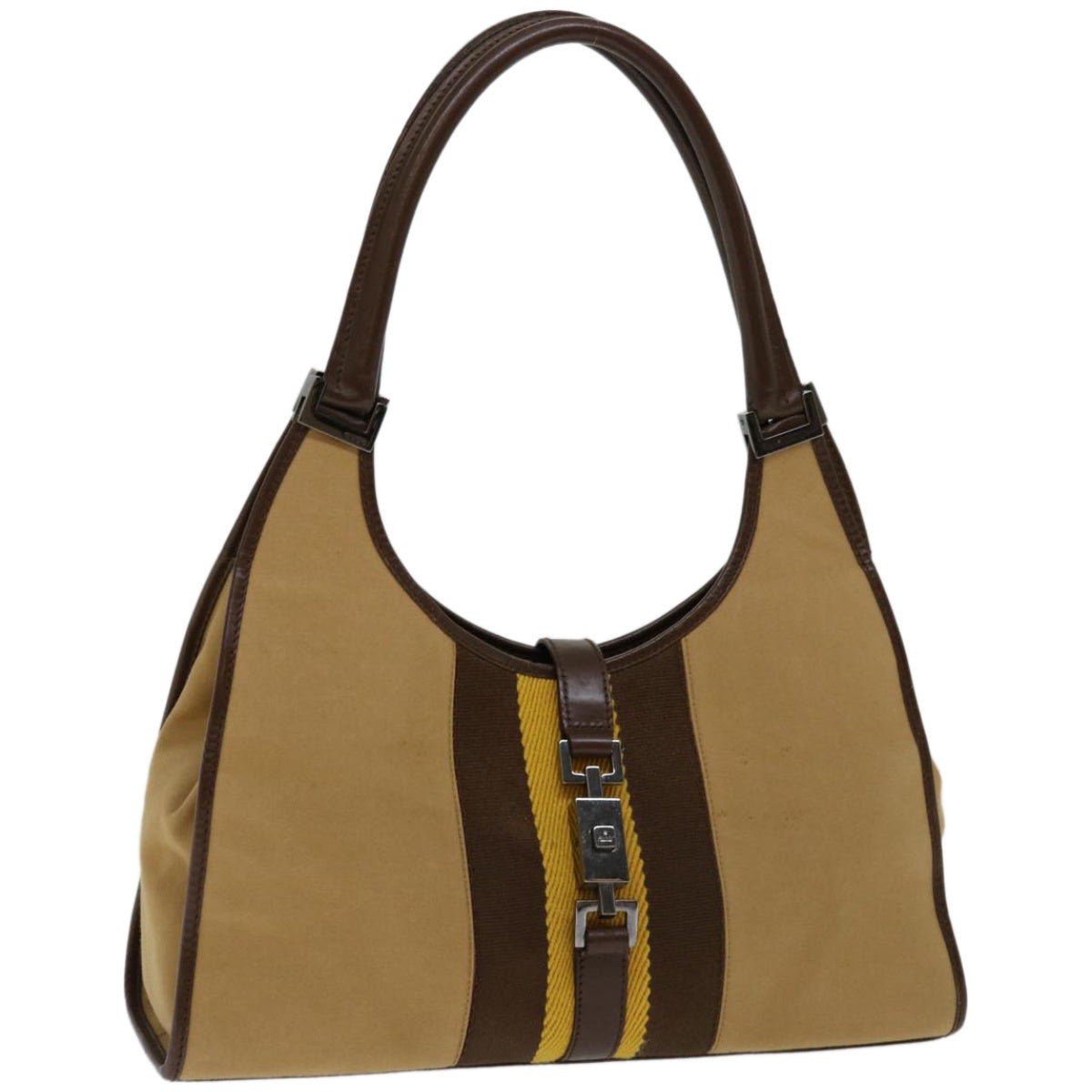 GUCCI Jackie Hand Bag Canvas Brown Beige yellow 002 1067 2123 Auth ep3424