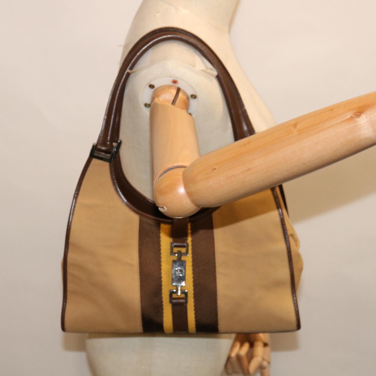 GUCCI Jackie Hand Bag Canvas Brown Beige yellow 002 1067 2123 Auth ep3424