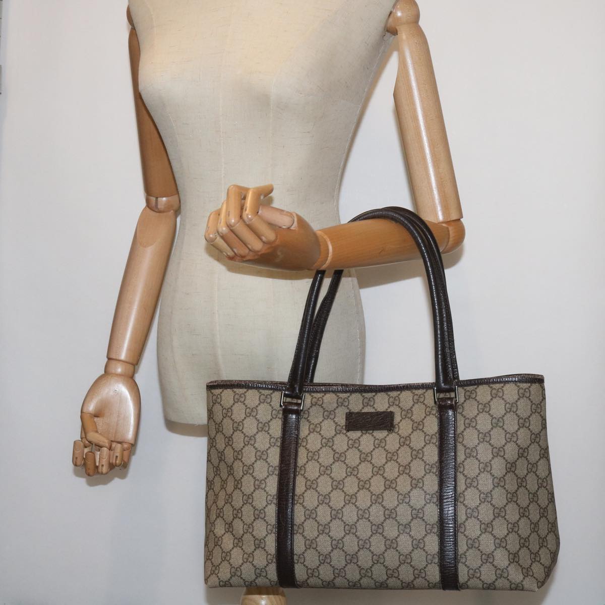 GUCCI GG Supreme Tote Bag PVC Beige 114595 Auth ep3427