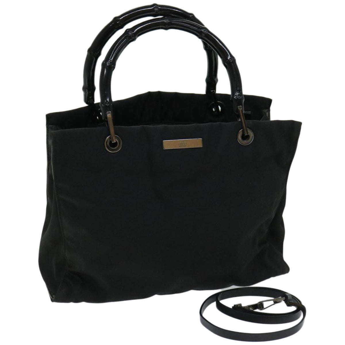 GUCCI Bamboo Hand Bag Nylon 2way Black 002 1016 Auth ep3433