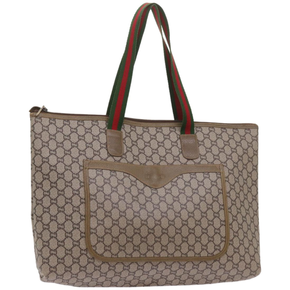 GUCCI GG Plus Supreme Web Sherry Line Boston Bag PVC Leather Beige Auth ep3435