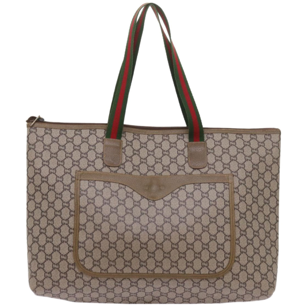 GUCCI GG Plus Supreme Web Sherry Line Boston Bag PVC Leather Beige Auth ep3435