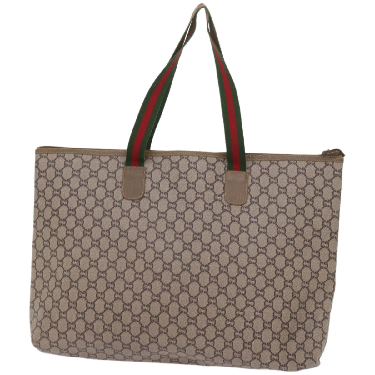 GUCCI GG Plus Supreme Web Sherry Line Boston Bag PVC Leather Beige Auth ep3435