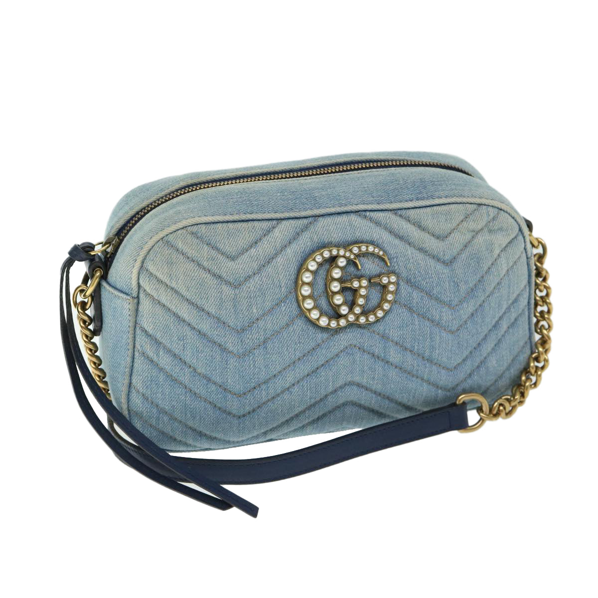 GUCCI GG Marmont Shoulder Bag Denim Blue 447632 Auth ep3440