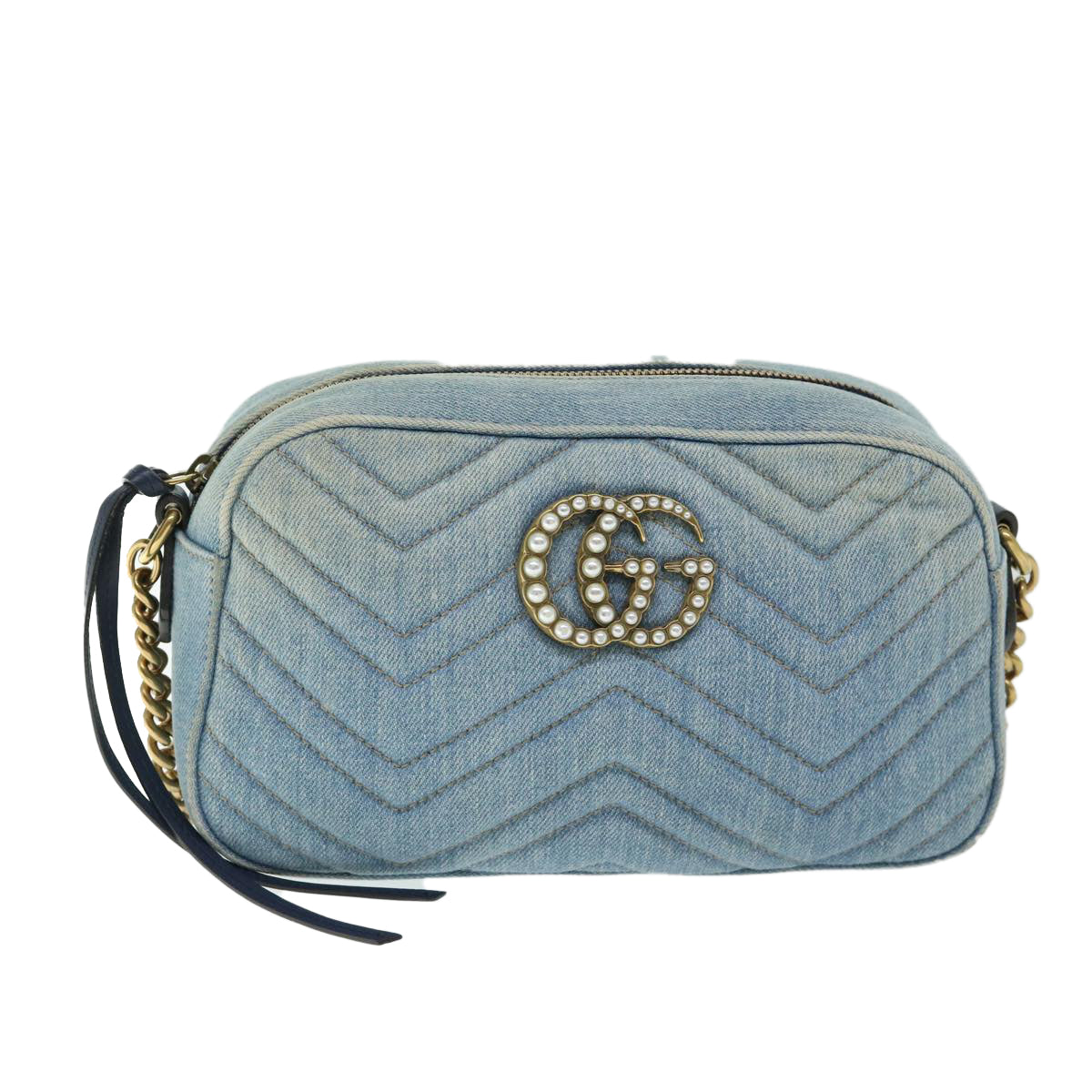 GUCCI GG Marmont Shoulder Bag Denim Blue 447632 Auth ep3440