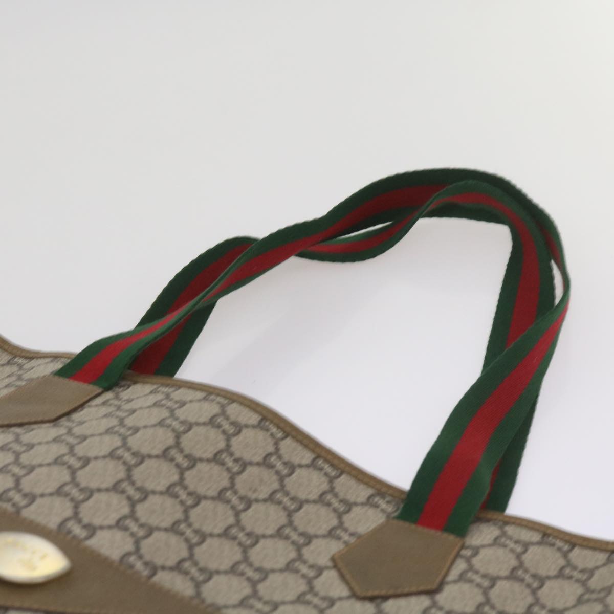 GUCCI GG Plus Supreme Web Sherry Line Tote Bag PVC Beige Red Green Auth ep3451