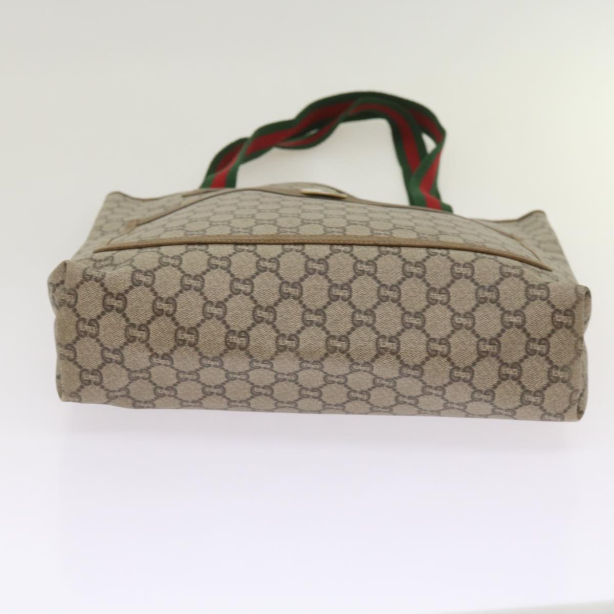 GUCCI GG Plus Supreme Web Sherry Line Tote Bag PVC Beige Red Green Auth ep3451