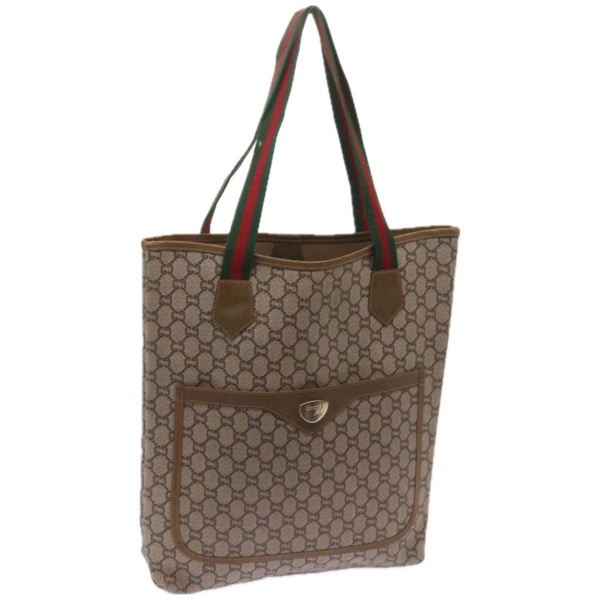 GUCCI GG Plus Supreme Web Sherry Line Tote Bag PVC Beige Red Green Auth ep3451