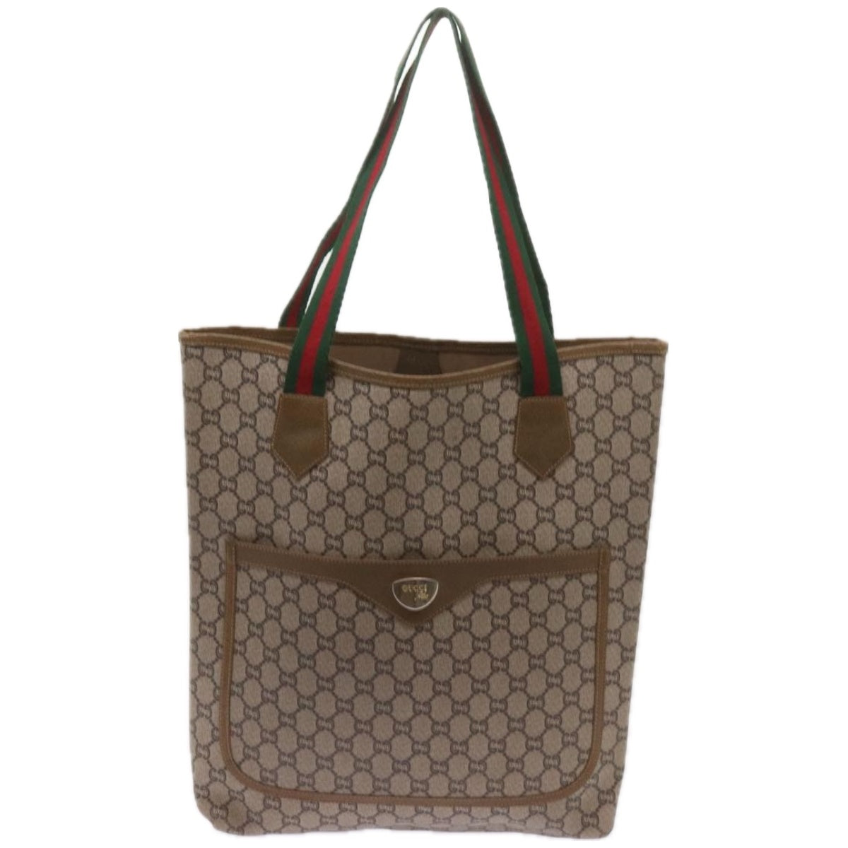 GUCCI GG Plus Supreme Web Sherry Line Tote Bag PVC Beige Red Green Auth ep3451