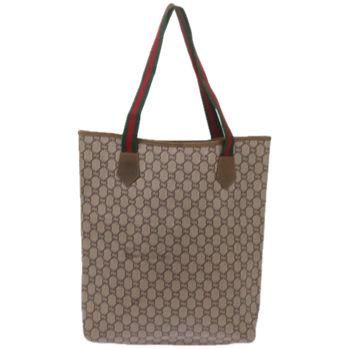 GUCCI GG Plus Supreme Web Sherry Line Tote Bag PVC Beige Red Green Auth ep3451