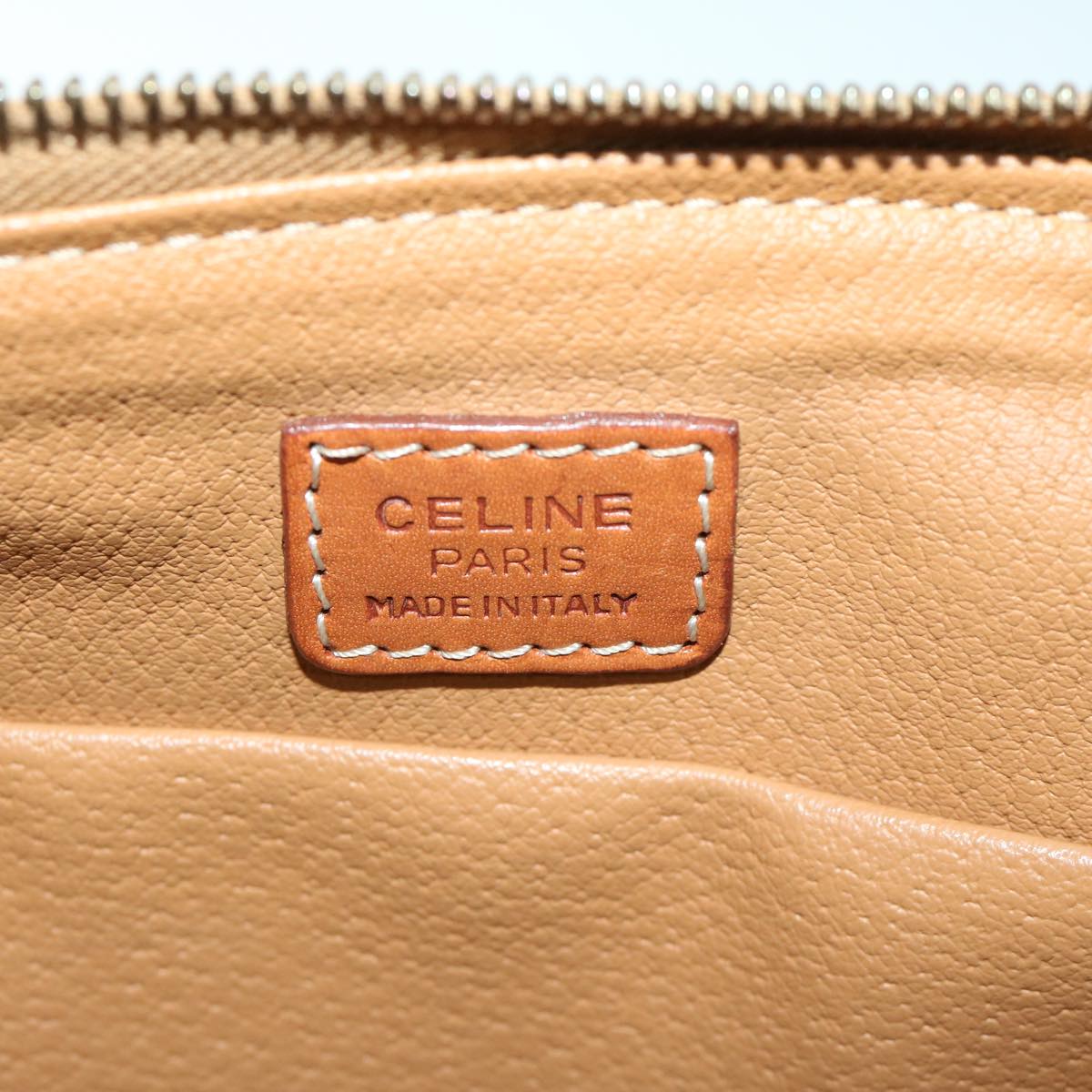 CELINE Macadam Canvas Pouch PVC Leather Beige Auth ep3456