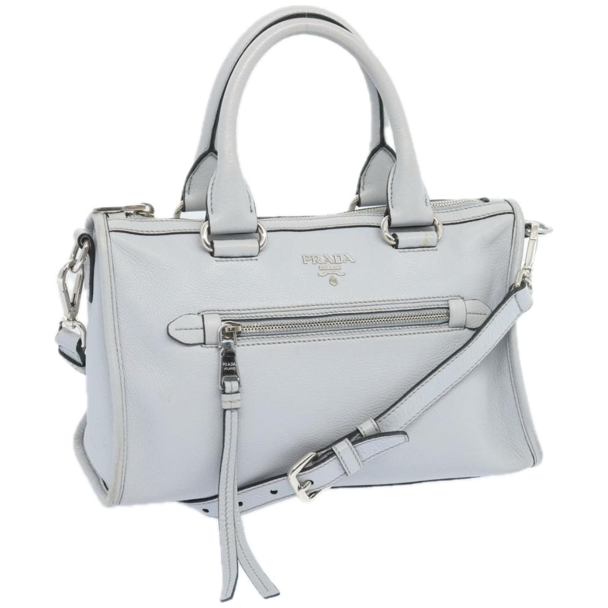 PRADA Hand Bag Leather 2way Gray Auth ep3471