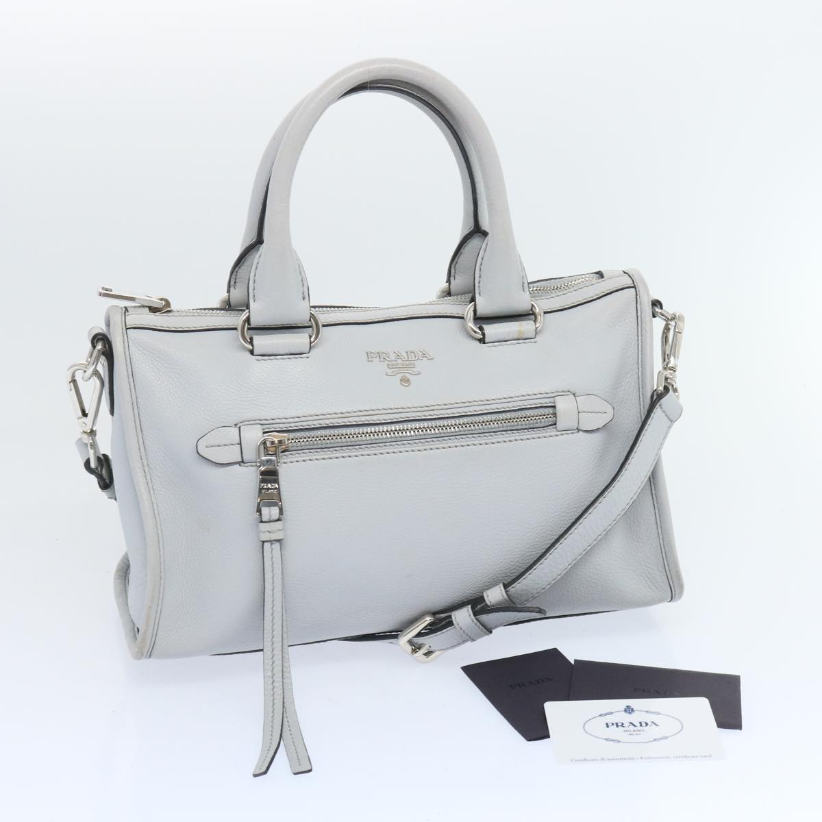 PRADA Hand Bag Leather 2way Gray Auth ep3471