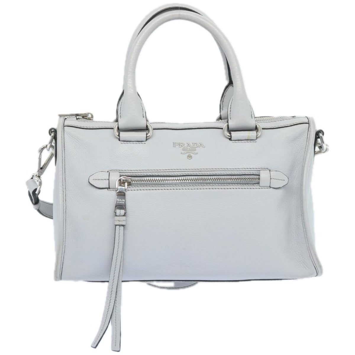 PRADA Hand Bag Leather 2way Gray Auth ep3471