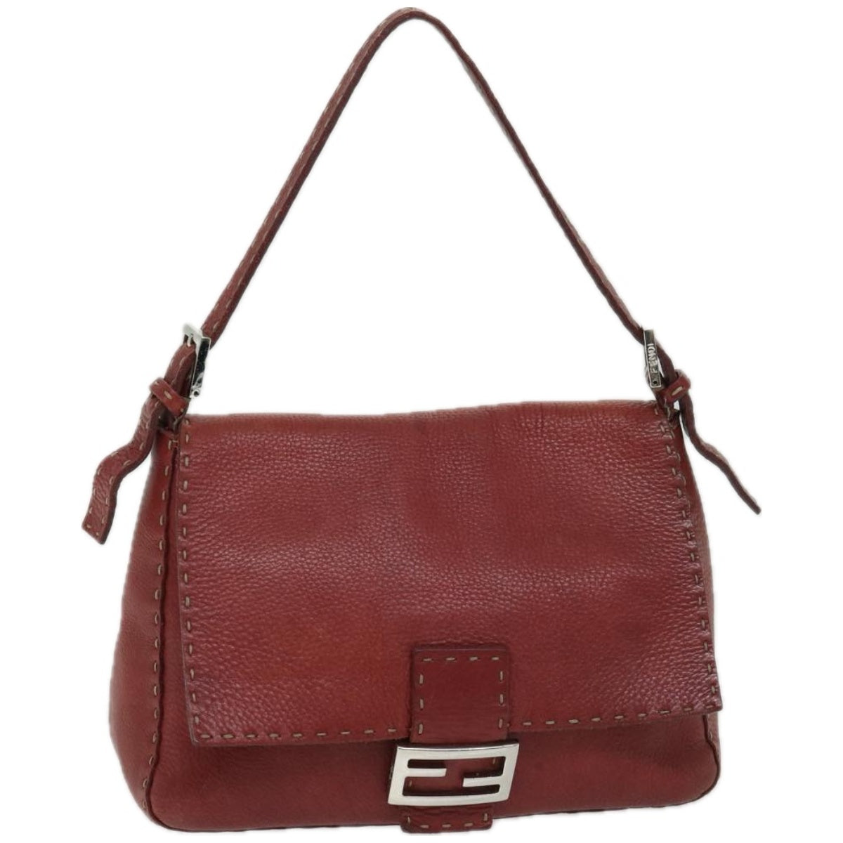 FENDI Mamma Baguette Shoulder Bag Leather Red Auth ep3505