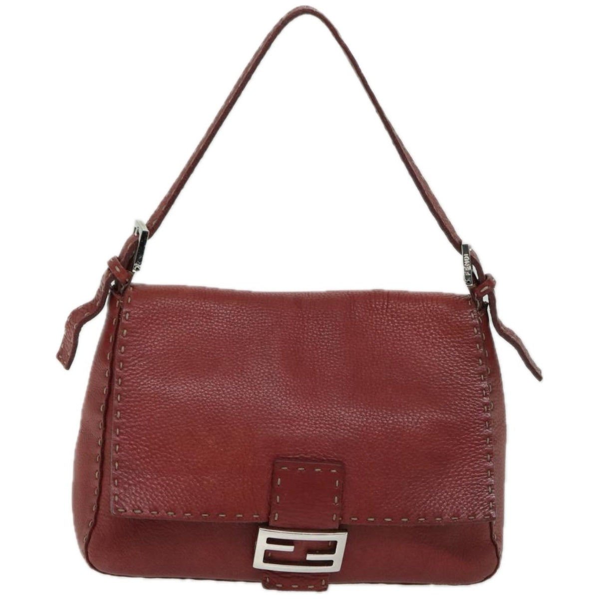 FENDI Mamma Baguette Shoulder Bag Leather Red Auth ep3505