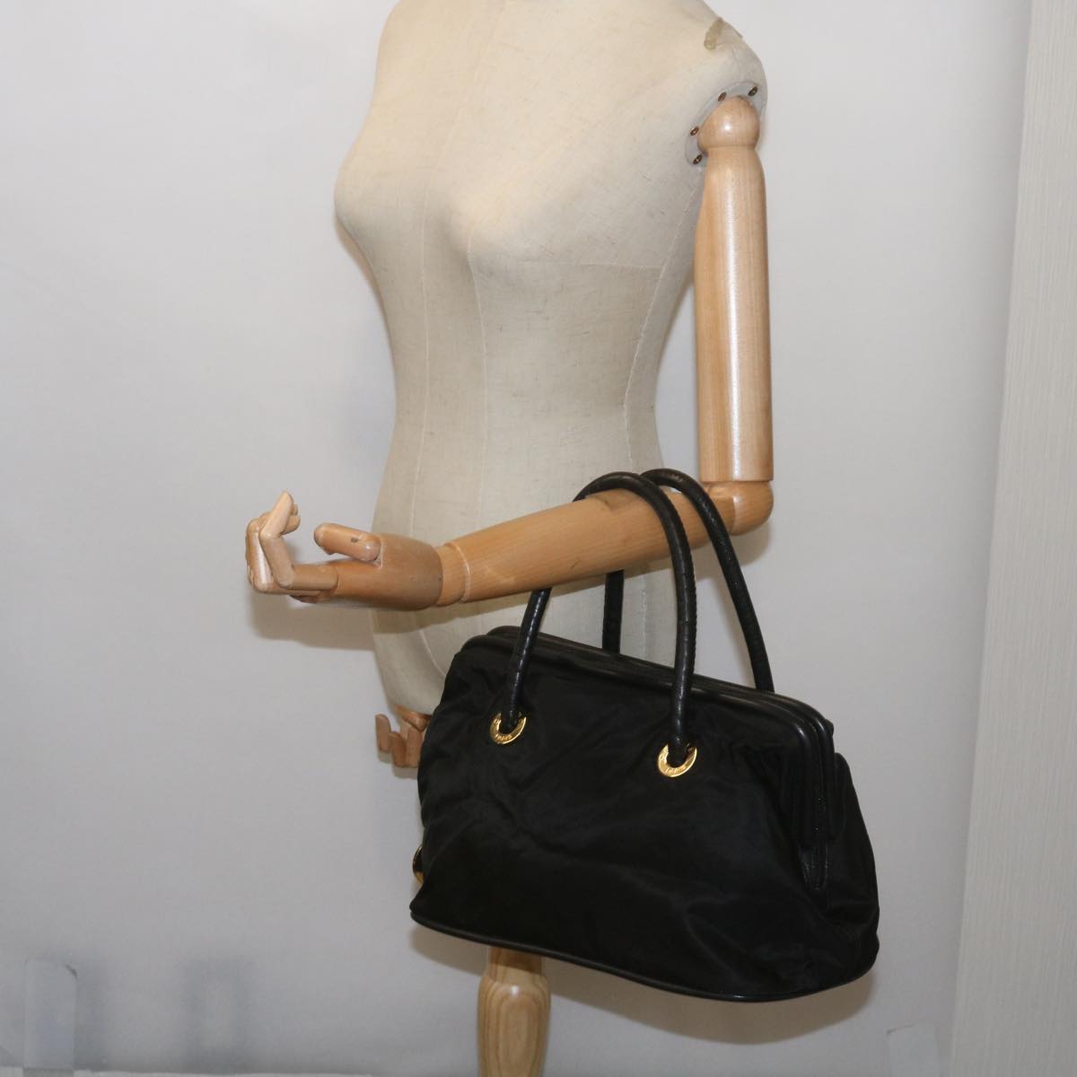 CELINE Hand Bag Nylon Black Auth ep3513