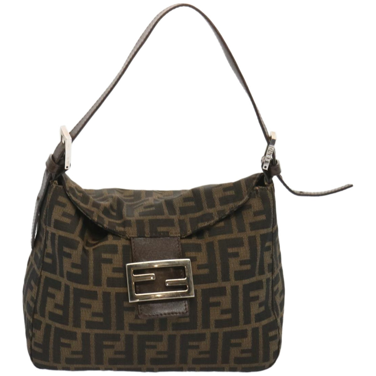 FENDI Zucchino Canvas Mamma Baguette Shoulder Bag Black Brown Auth ep3562