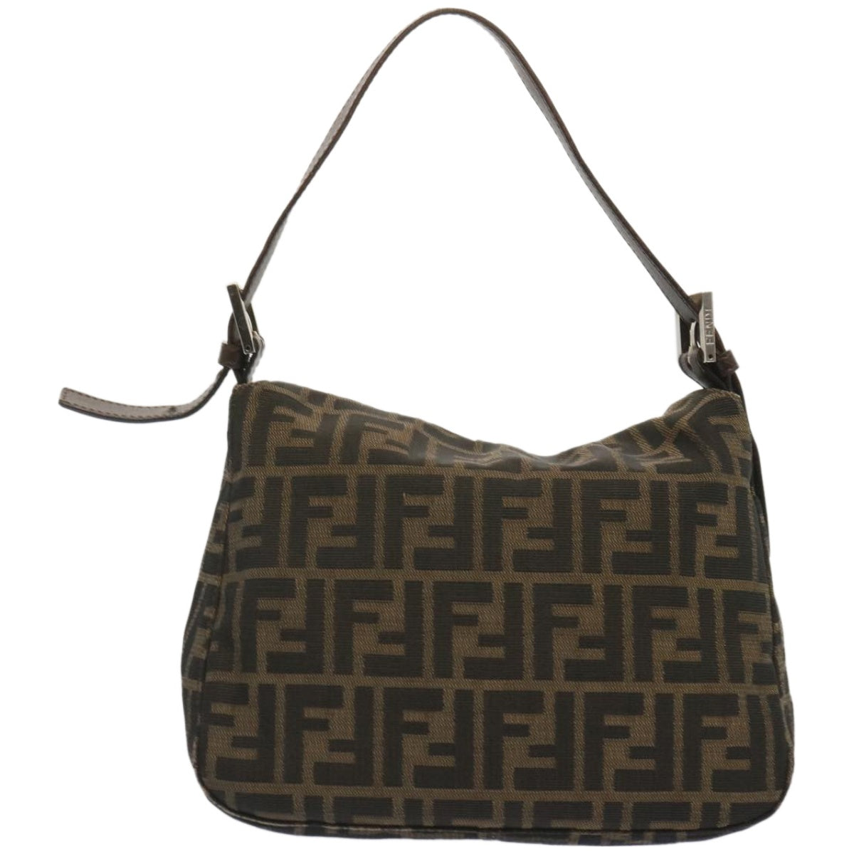 FENDI Zucchino Canvas Mamma Baguette Shoulder Bag Black Brown Auth ep3562