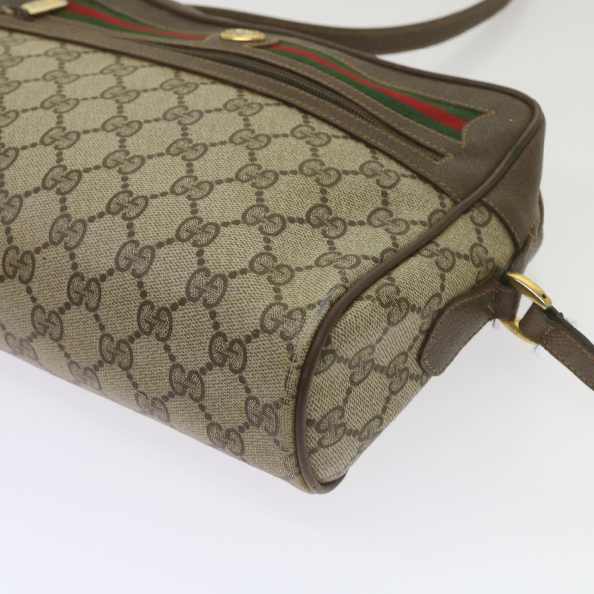 GUCCI GG Supreme Web Sherry Line Shoulder Bag PVC Red Beige Green Auth ep3576