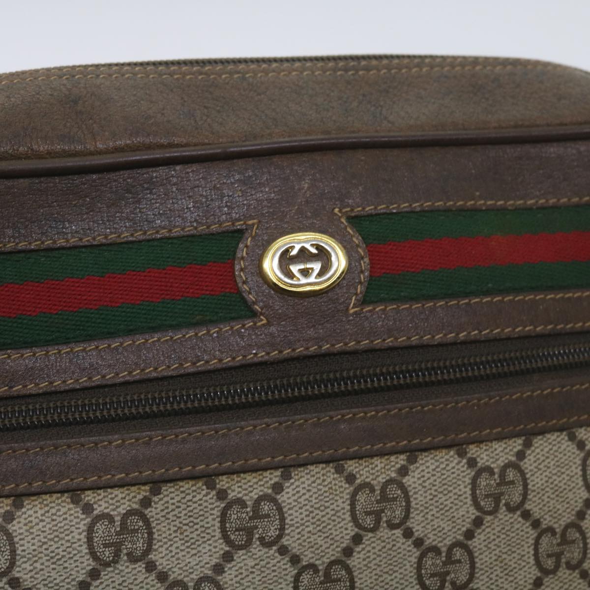 GUCCI GG Supreme Web Sherry Line Shoulder Bag PVC Red Beige Green Auth ep3576