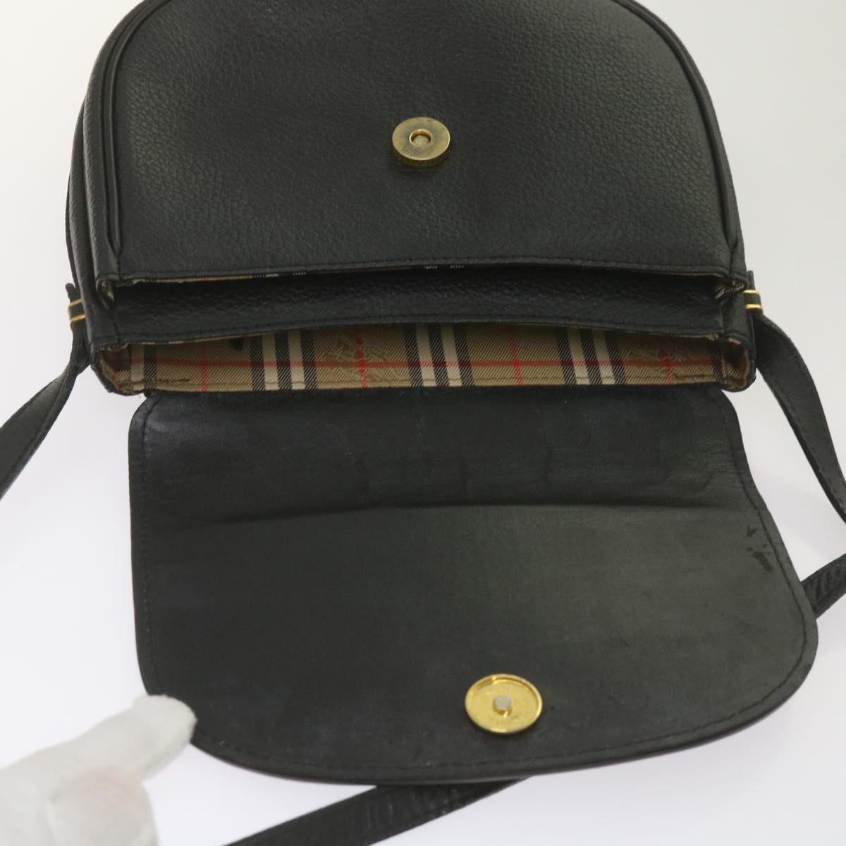 Burberrys Shoulder Bag Leather Black Auth ep3585