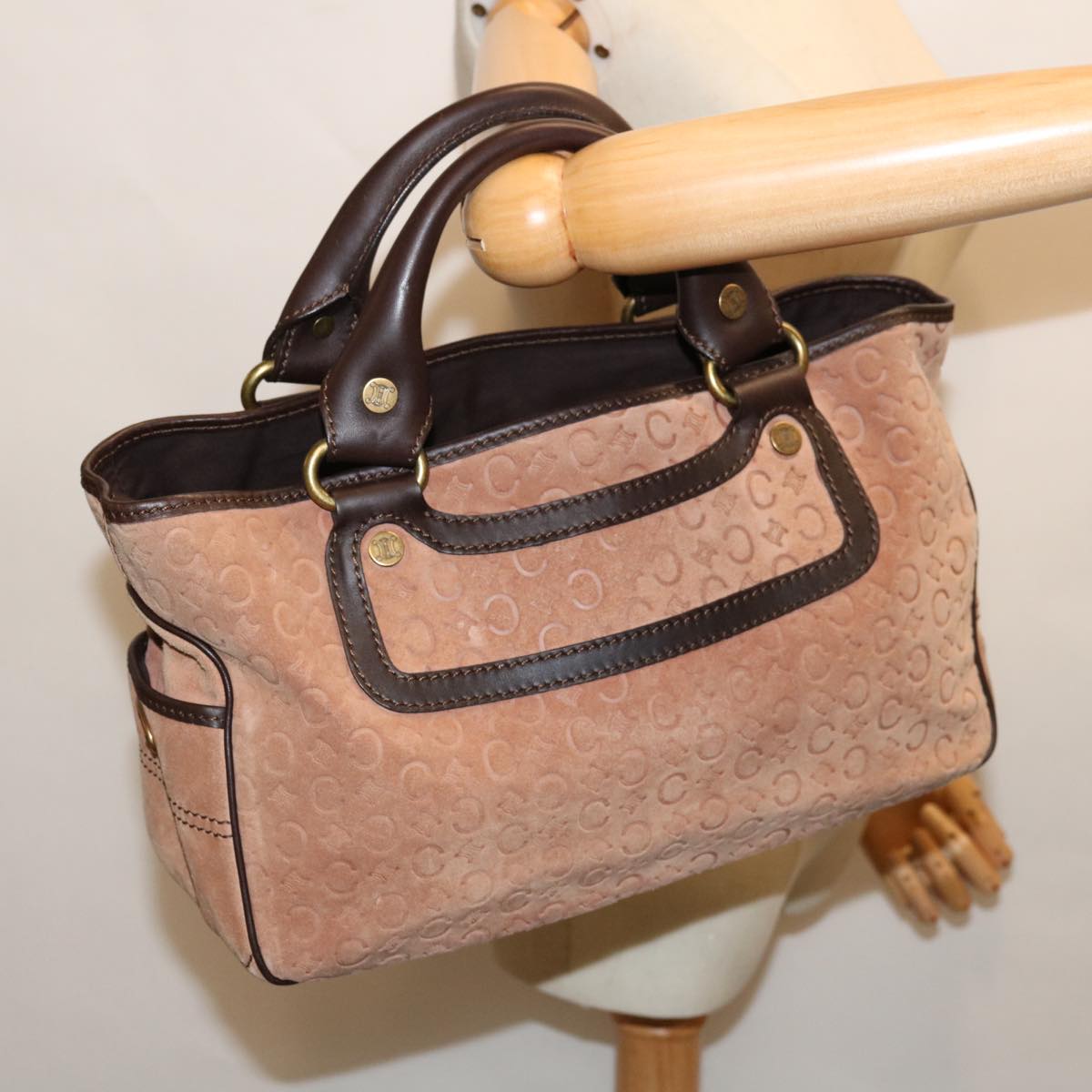 CELINE Hand Bag Suede Brown Auth ep3598