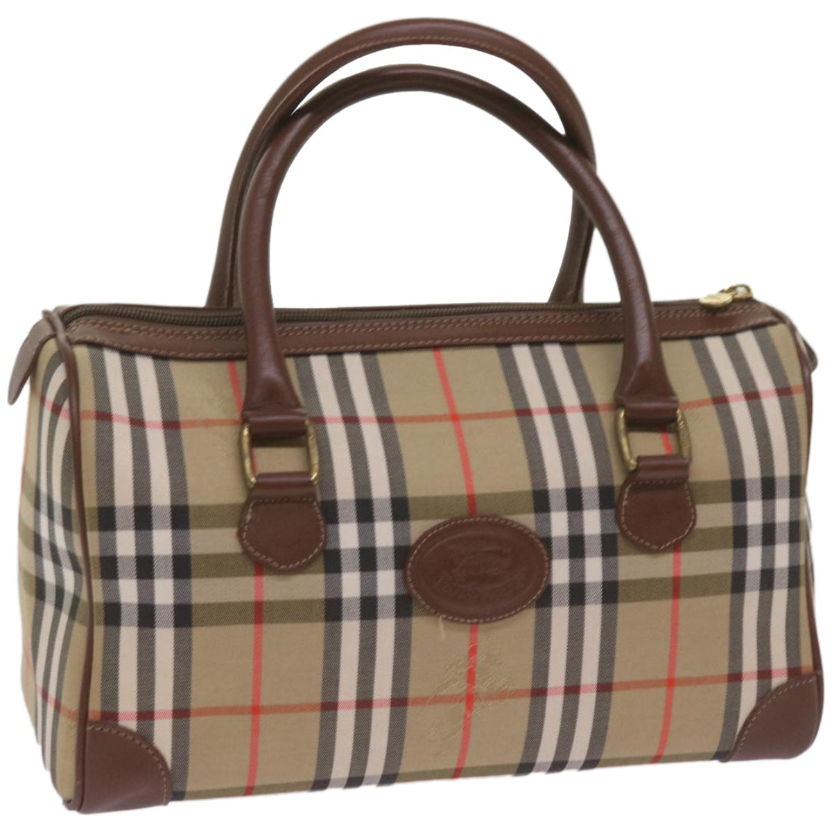 Burberrys Nova Check Boston Bag Canvas Beige Auth ep3638