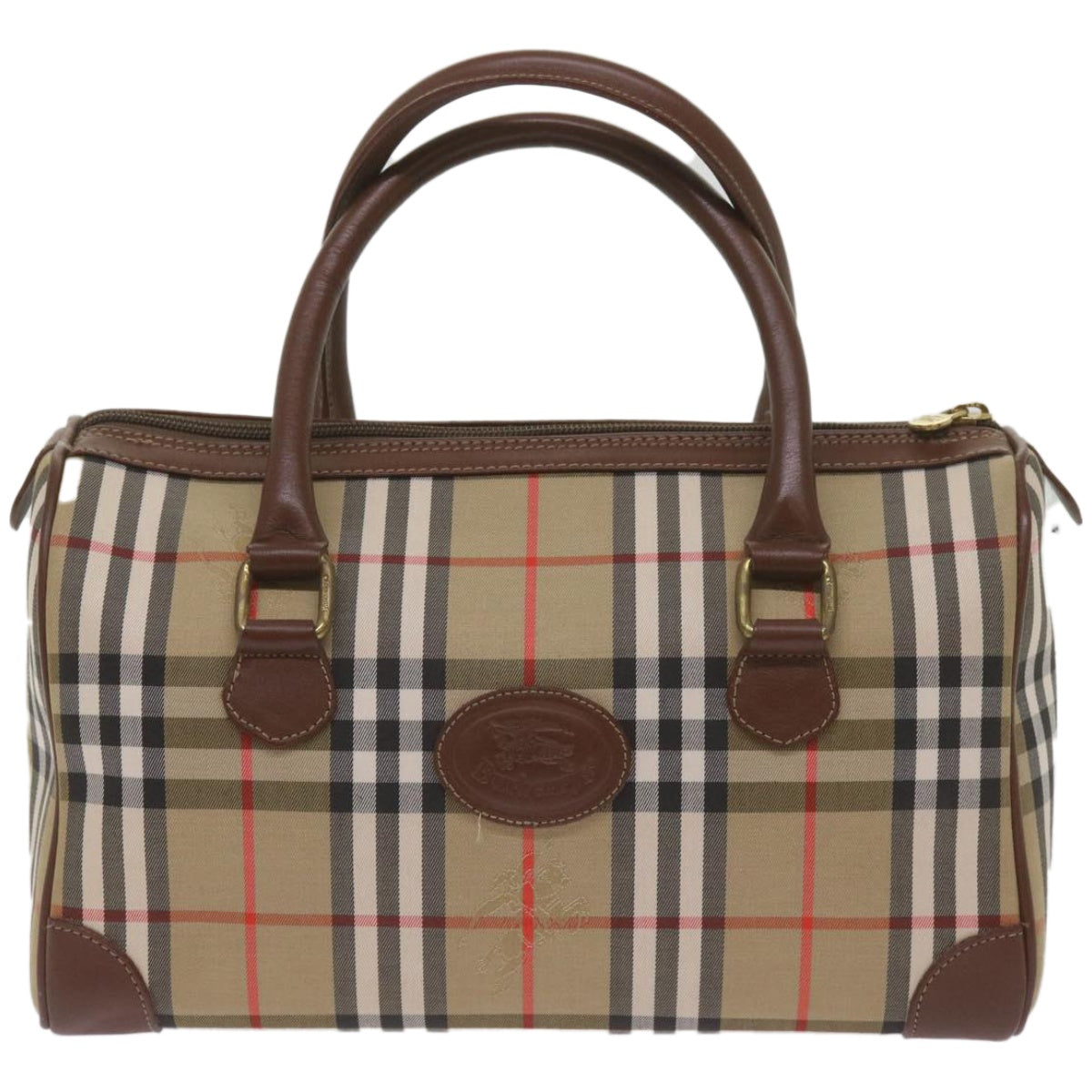 Burberrys Nova Check Boston Bag Canvas Beige Auth ep3638