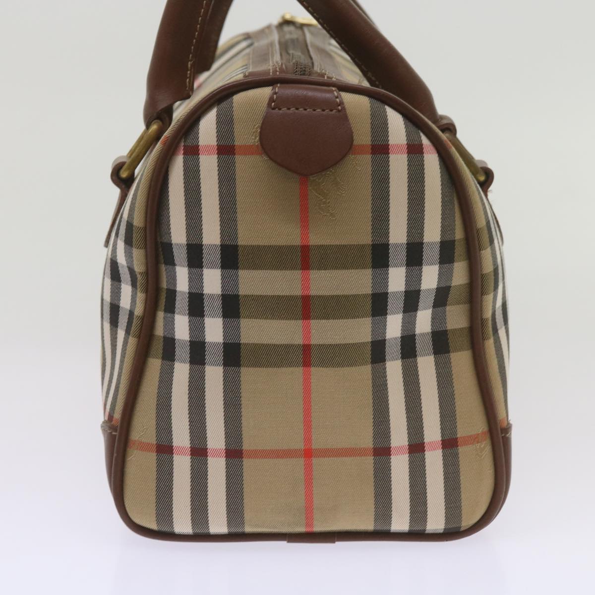 Burberrys Nova Check Boston Bag Canvas Beige Auth ep3638