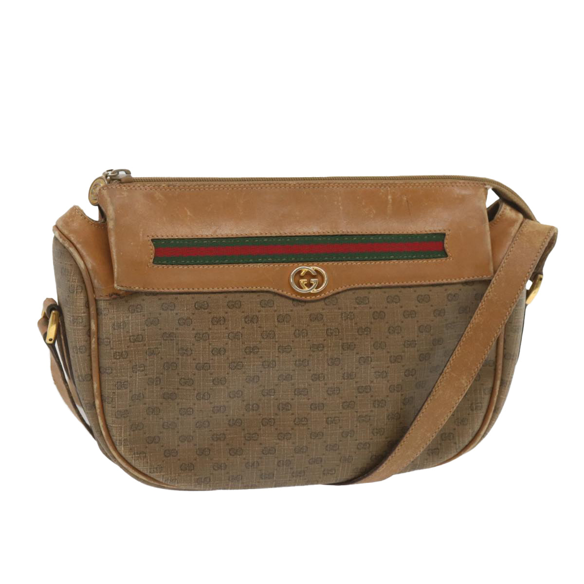 GUCCI Micro GG Supreme Web Sherry Line Bag Beige Green 001 115 0918 Auth ep3640