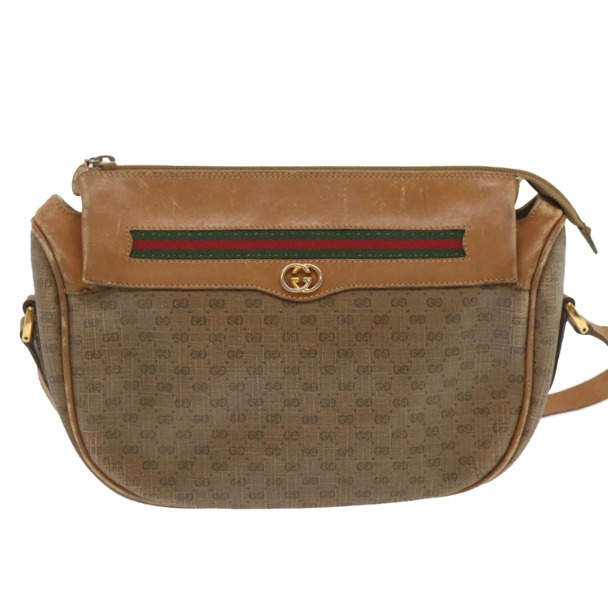 GUCCI Micro GG Supreme Web Sherry Line Bag Beige Green 001 115 0918 Auth ep3640