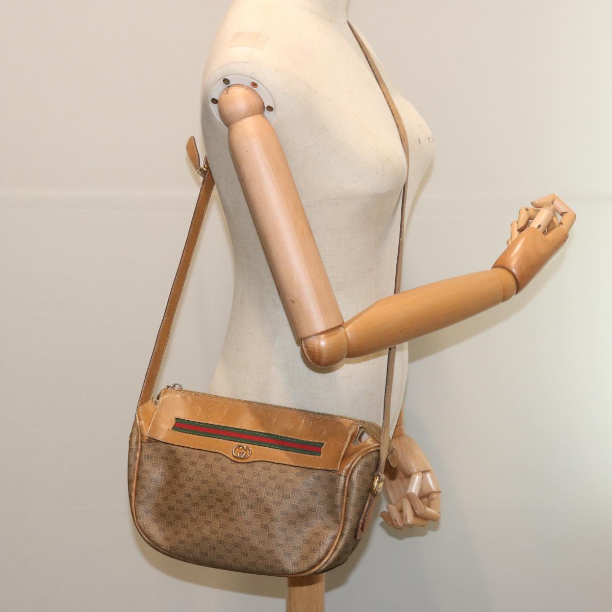 GUCCI Micro GG Supreme Web Sherry Line Bag Beige Green 001 115 0918 Auth ep3640