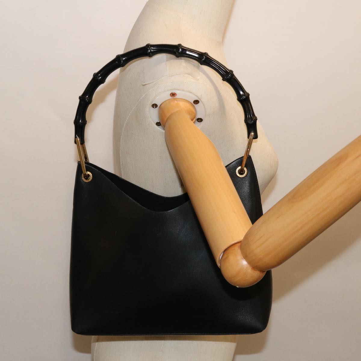 GUCCI Bamboo Shoulder Bag Leather Black 001 1998 1883 Auth ep3644