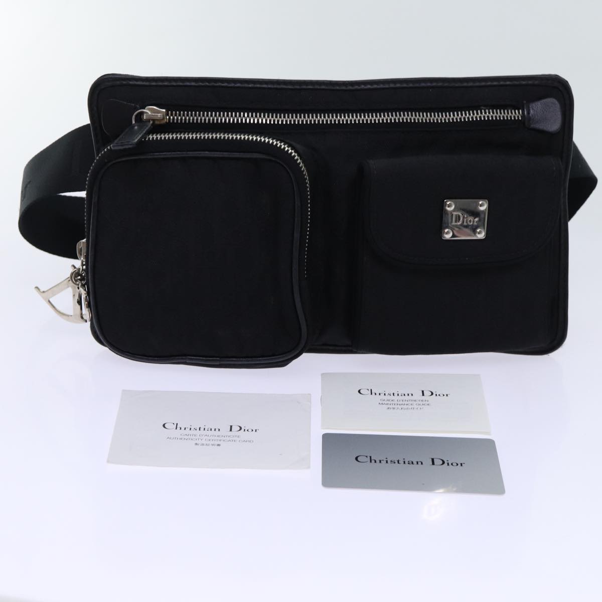 Christian Dior Trotter Canvas Waist bag Black Auth ep3700