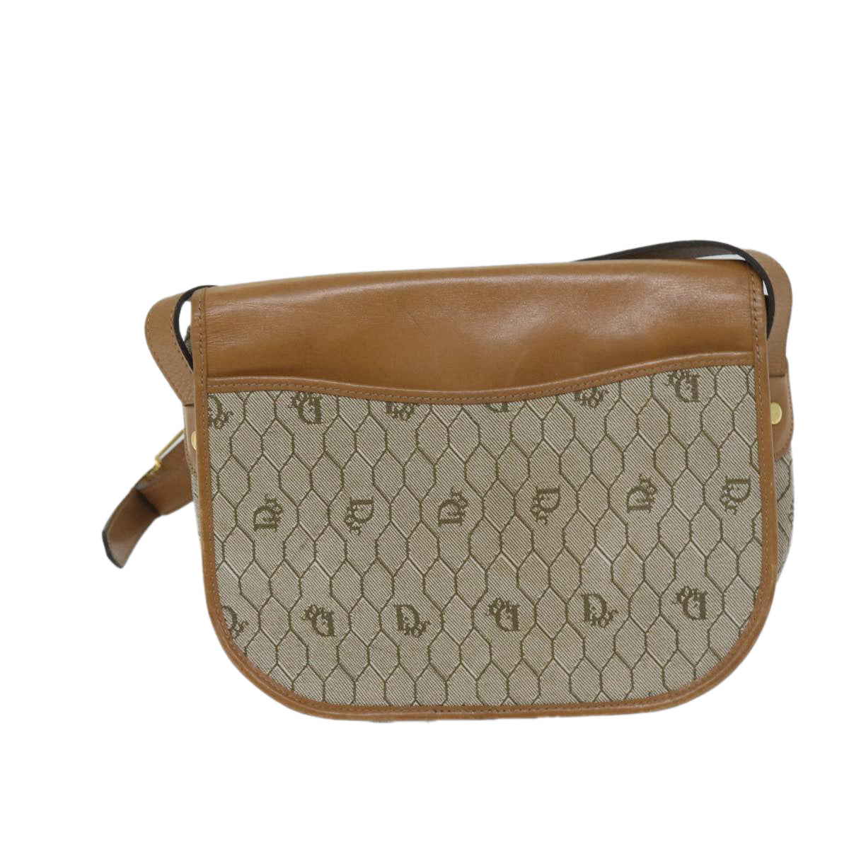 Christian Dior Honeycomb Canvas Shoulder Bag PVC Leather Beige Auth ep3713