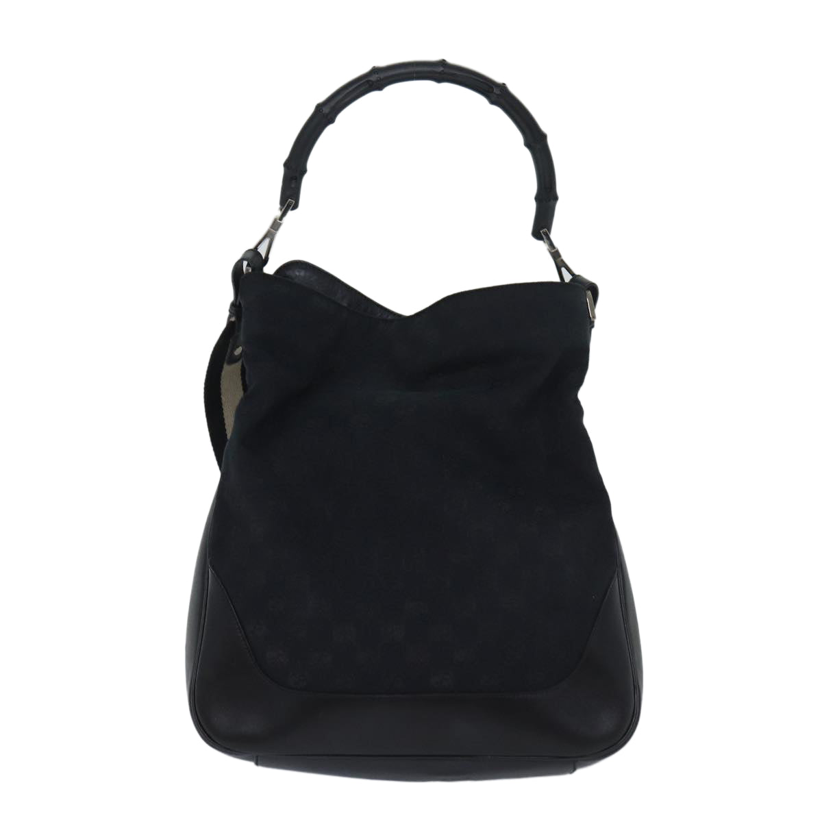 GUCCI Bamboo GG Canvas Shoulder Bag 2way Black White 001 4058 1705 Auth ep3727