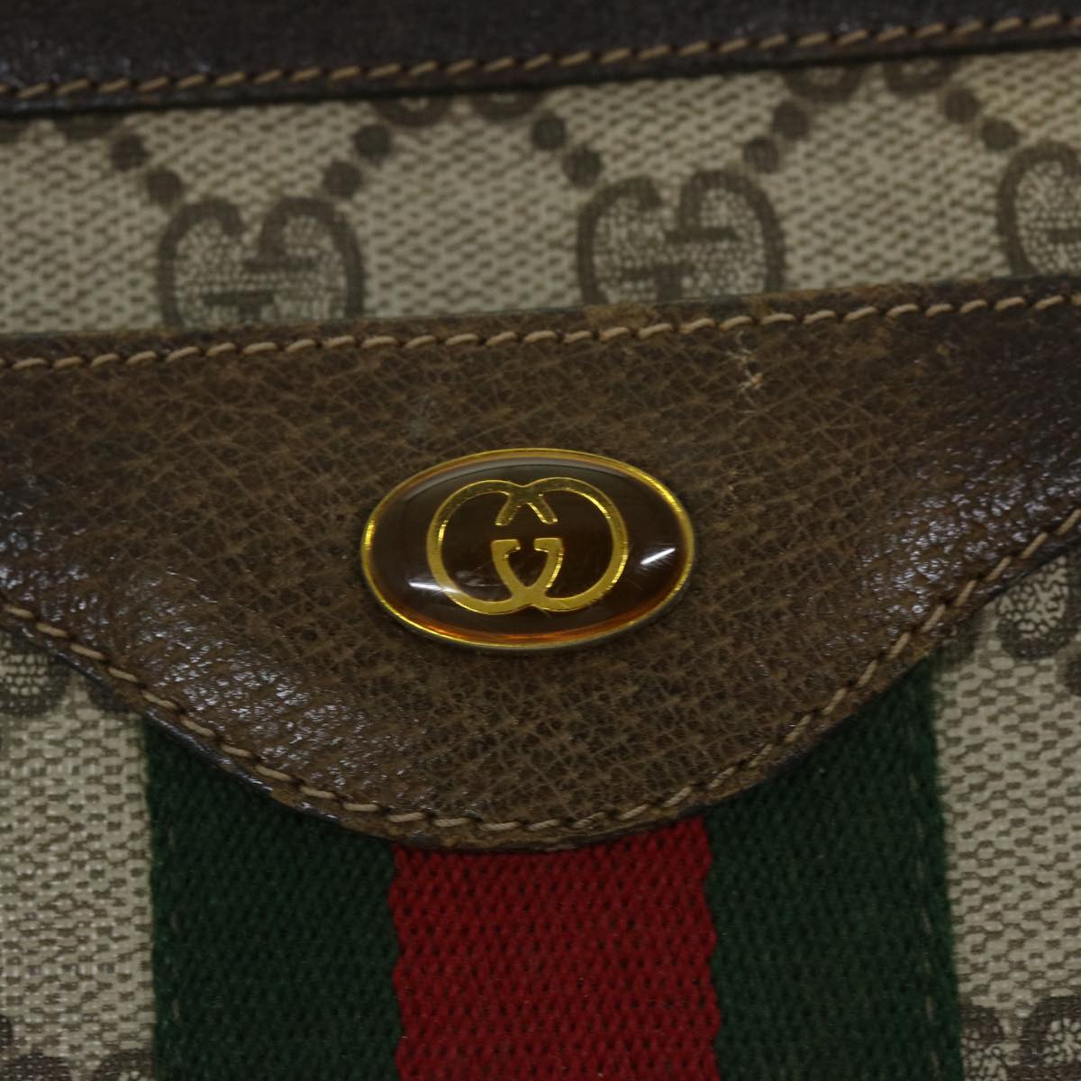 GUCCI GG Supreme Web Sherry Line Shoulder Bag Beige Red Green Auth ep3747